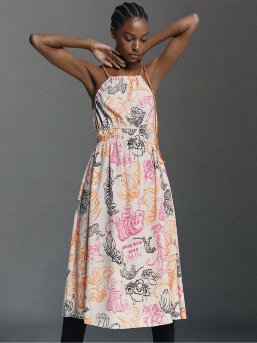 ZARA Midi Disney Stories Collections Dress Tiger Ecru